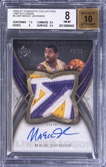 2006-07 UD "Exquisite Collection" Limited Logos #MA Magic Johnson Signed Game Used Patch Card (#43/50) – BGS NM-MT 8/BGS 10